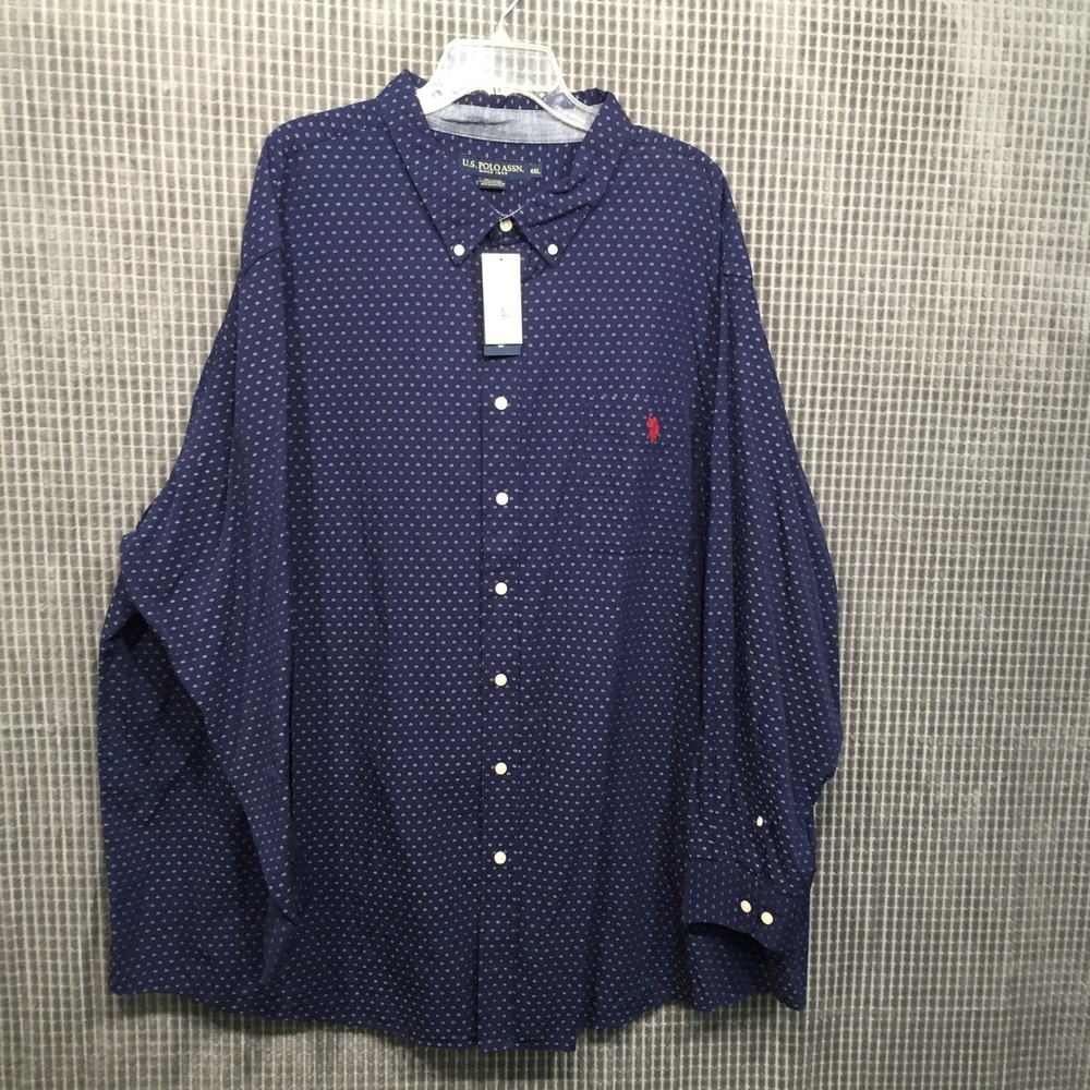 US Polo Assn Mens 4XL Navy Blue Micro Print Button Down Shirt NEW